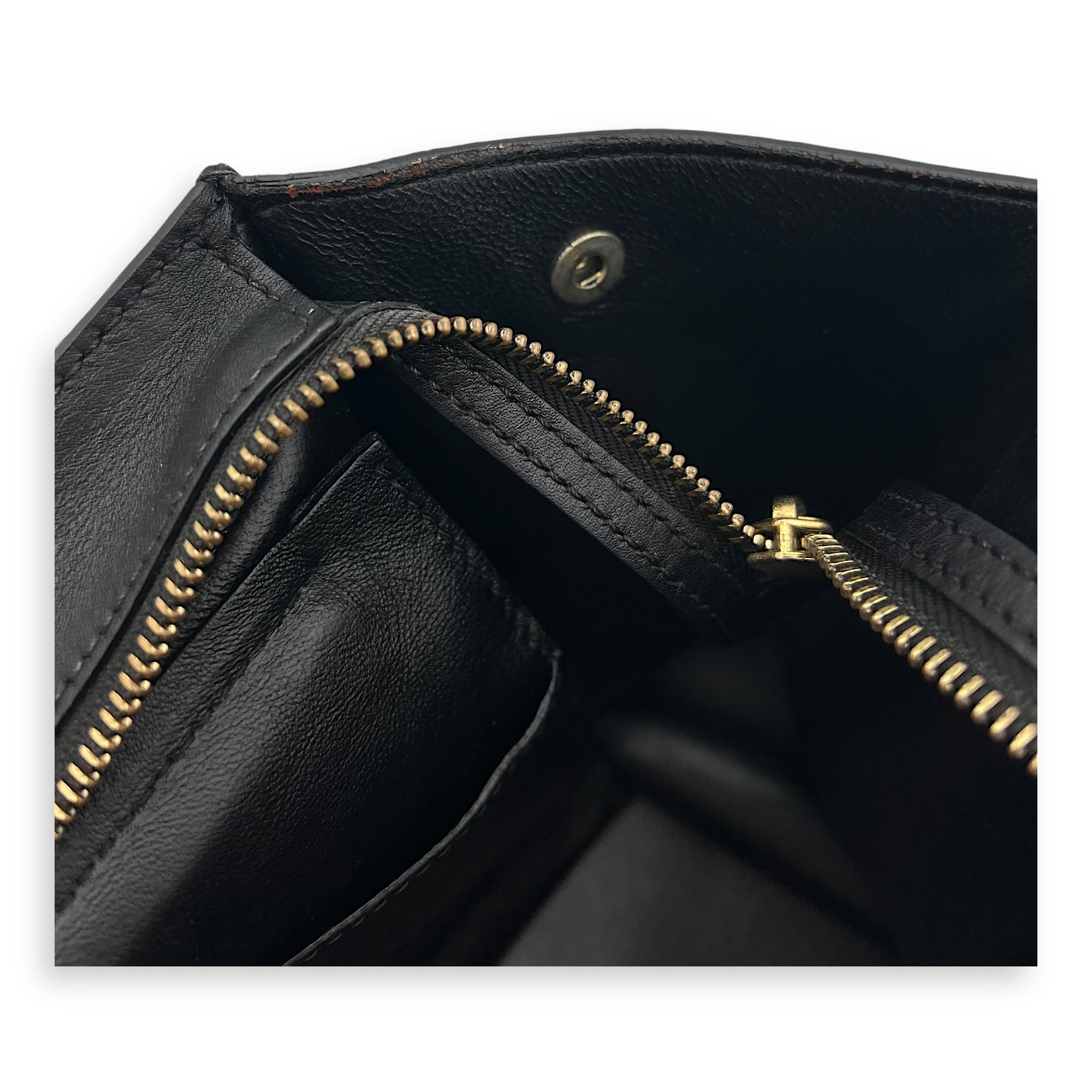 Trapeze Medium Black Top Handle Bag in Calfskin, Gold hardware