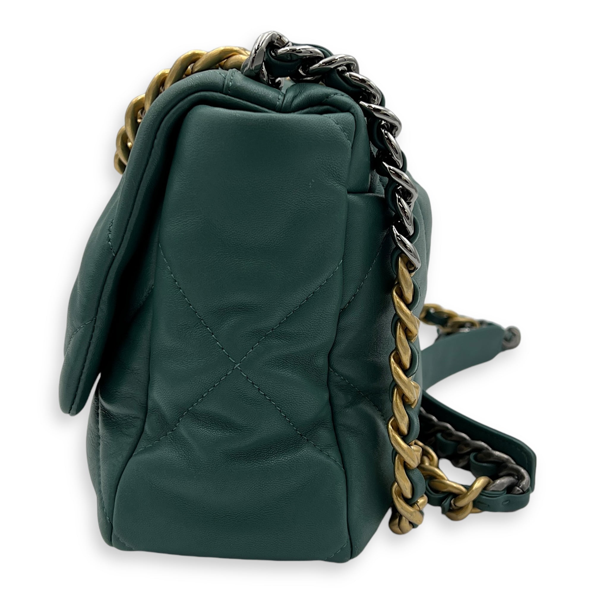 C19 Small Green Crossbody Bag in Goat Leather, Gold hardware