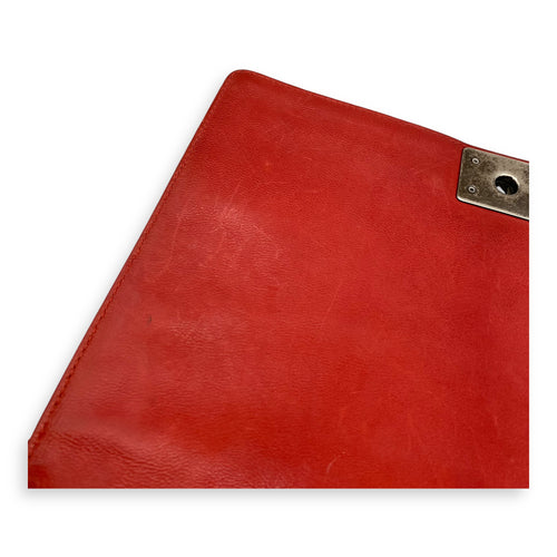 Boy Shoulder Bag Red in Lambskin, Ruthenium hardware