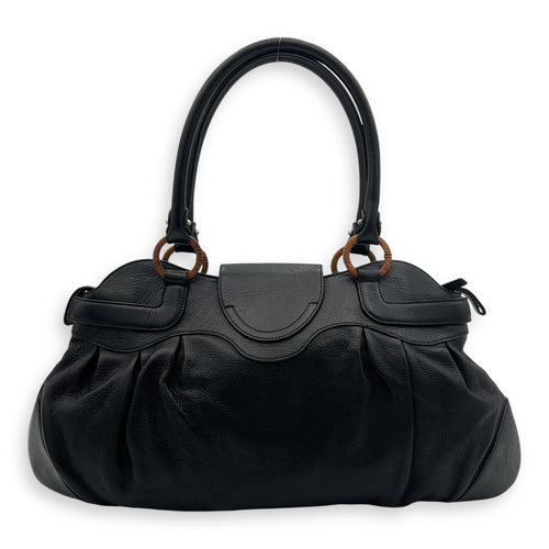 Gancini Top Handle Bag Black in Calfskin, Silver hardware