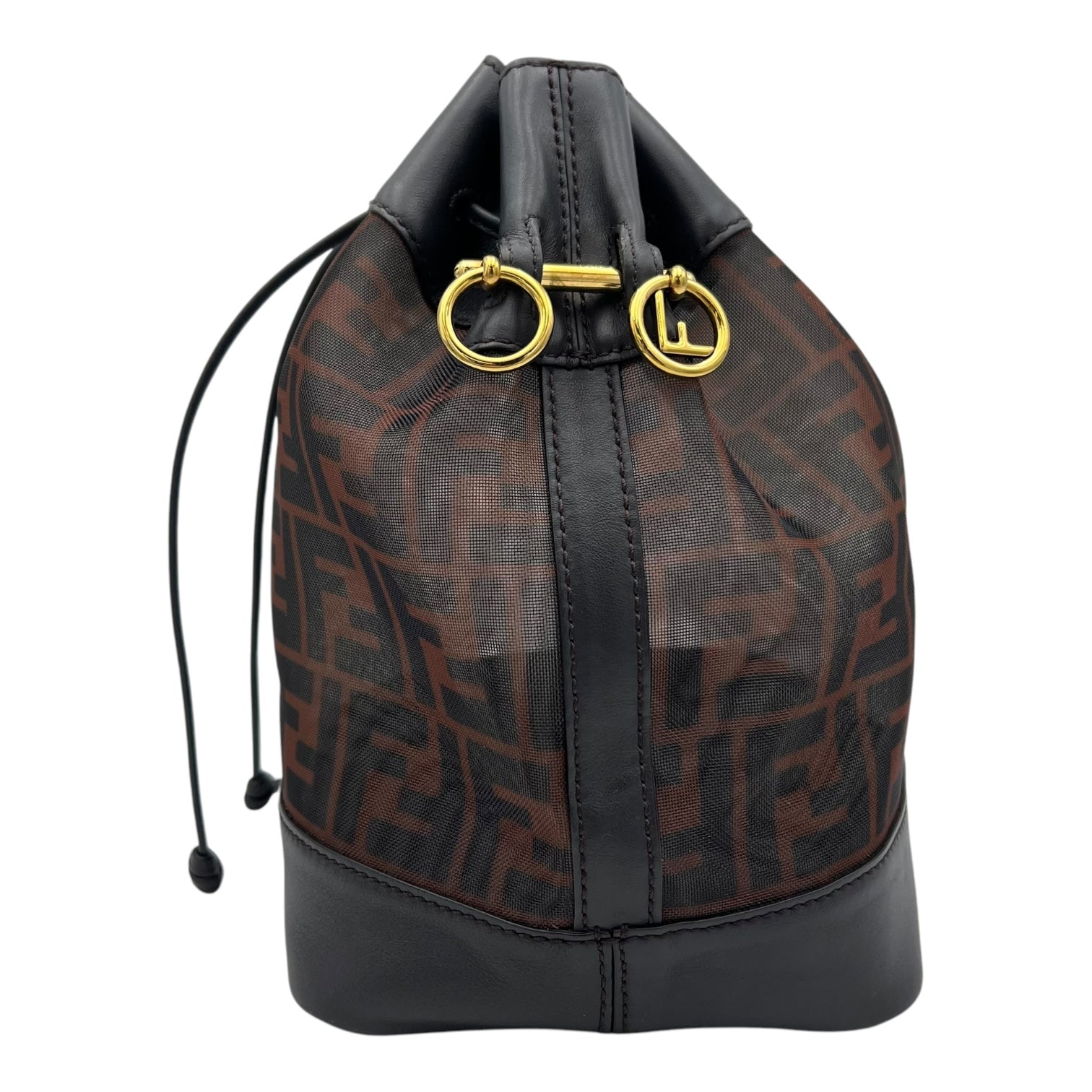 Mon Tresor Brown Bucket Bag in Zucca Mesh and Leather, Gold hardware