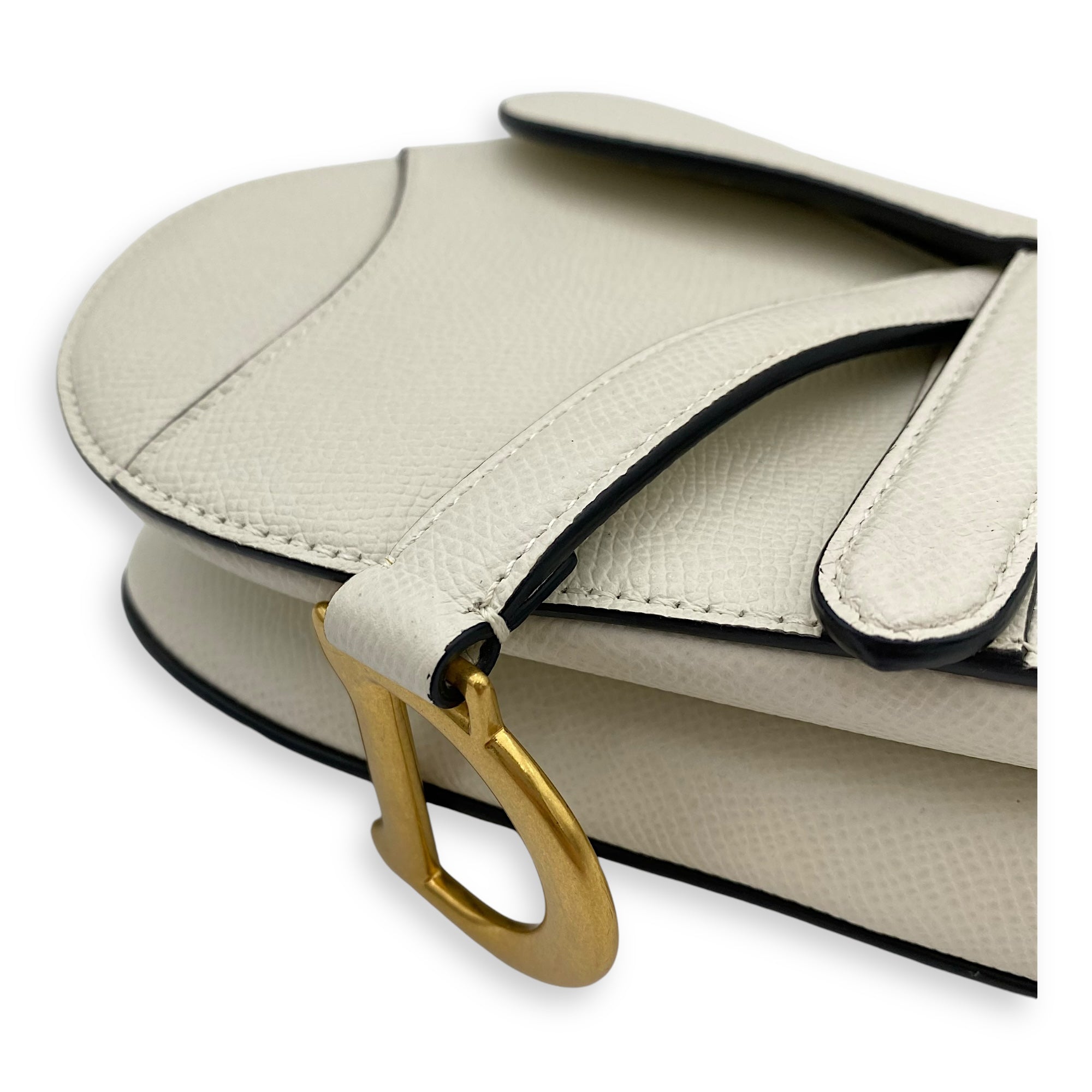 Saddle Mini White Shoulder Bag in Calfskin, Gold hardware