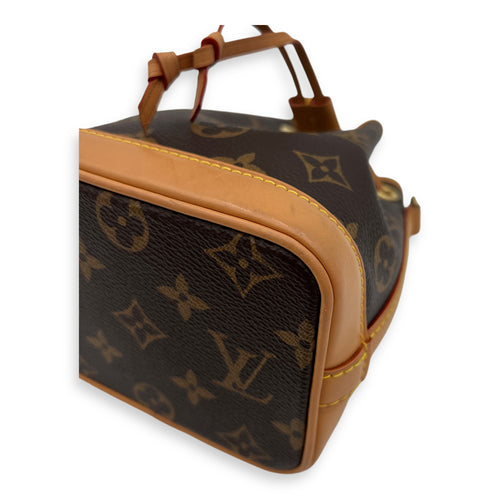 Noe Top Handle Bag Nano Brown in Monogram Coated Canvas, Gold hardware