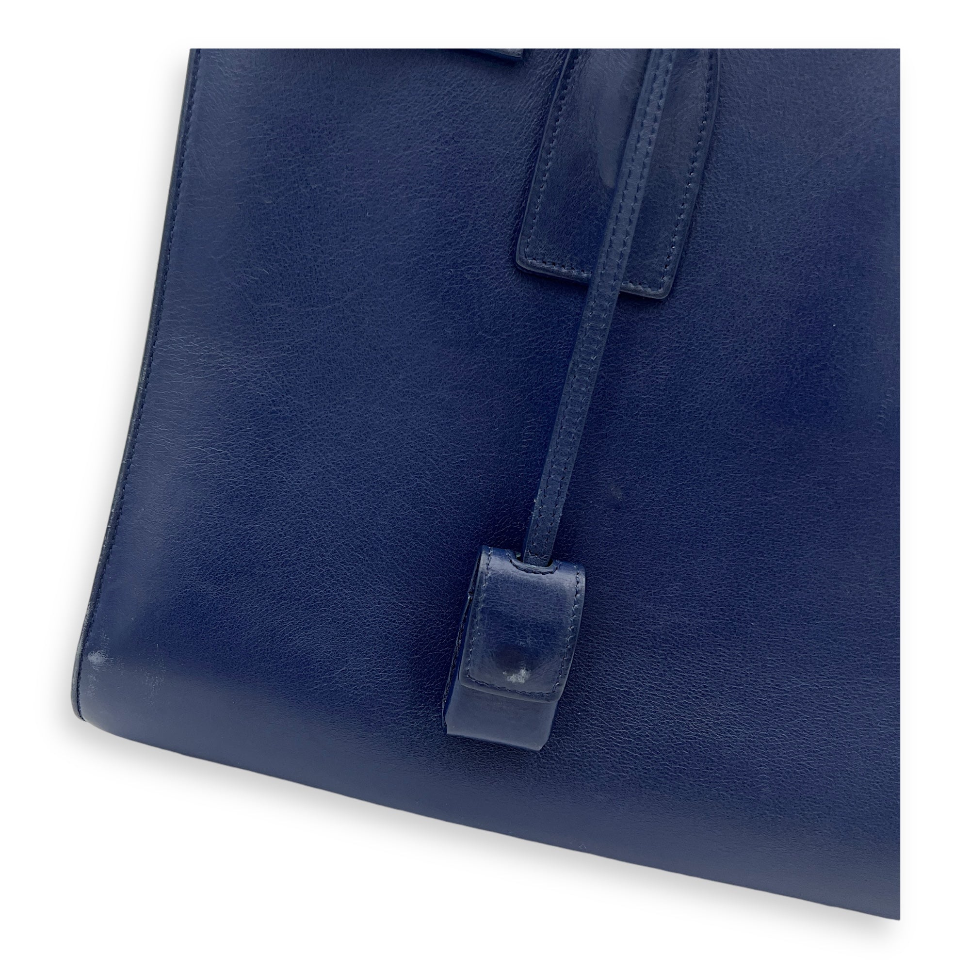 Sac de Jour Top Handle Bag Small Blue in Calfskin, Gold hardware