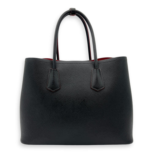 Double Top Handle Bag Black in Saffiano Leather, Gold hardware