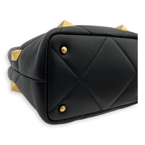 Roman Studs Top Handle Bag Small Black in Calfskin, Gold hardware