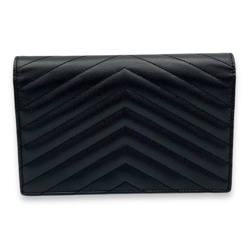 Saint Laurent Cassandre Black Wallet On Chain in Calfskin, Gold hardware_2