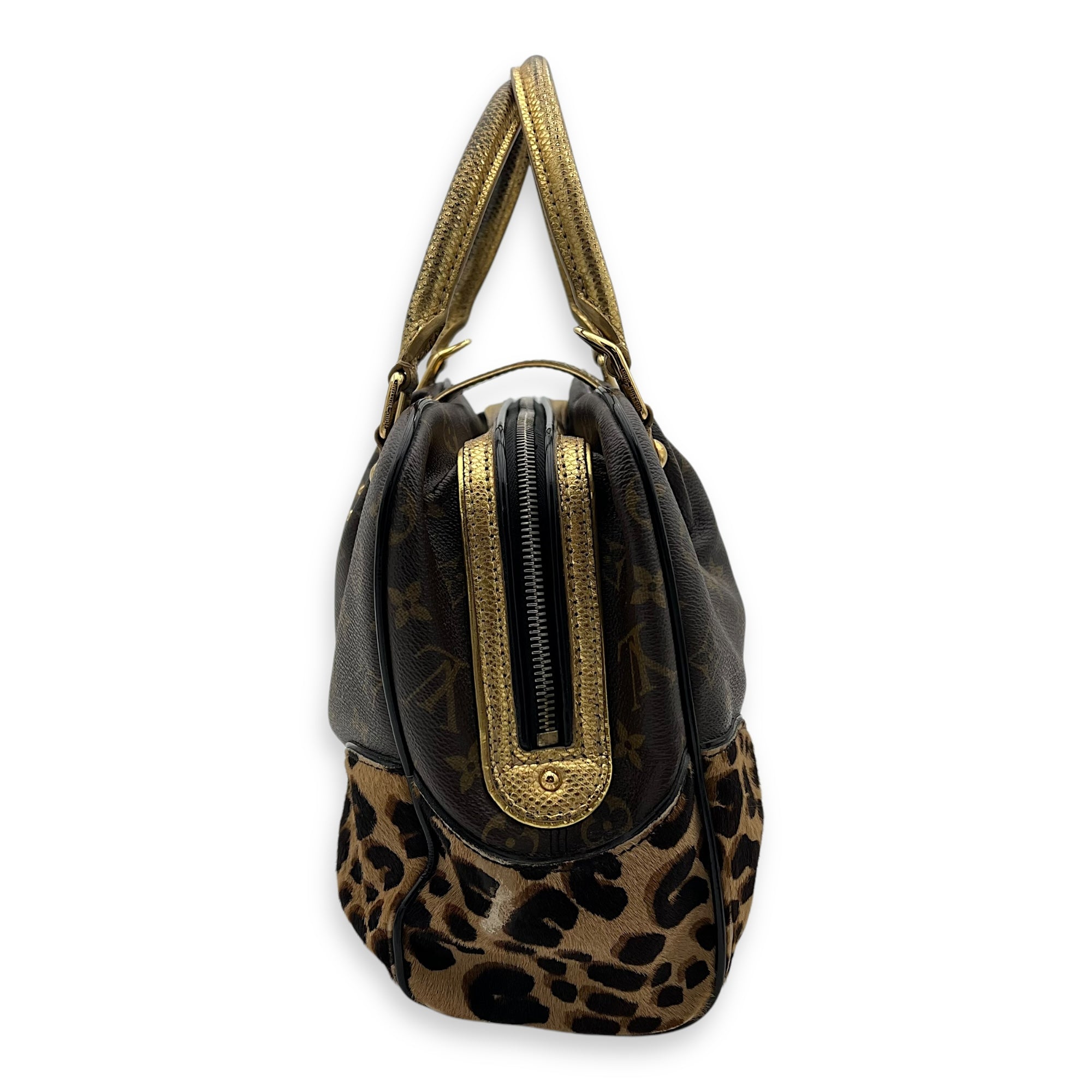 Louis Vuitton Leopard Top Handle Bag MM Gold in Canvas, Gold hardware_4