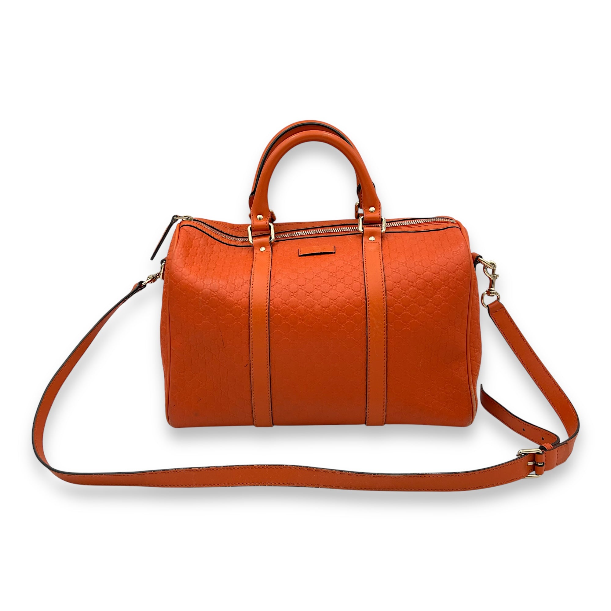 Gucci Boston Top Handle Bag Orange in Guccissima Leather, Gold hardware_12