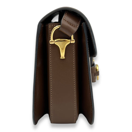 Gucci Horsebit 1955 Crossbody Bag Brown in Calfskin, Gold hardware_3