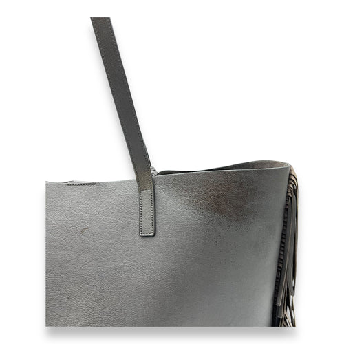 Saint Laurent East West Shopping Fringe Tote Bag Grey in Calfskin, Silver hardware_11