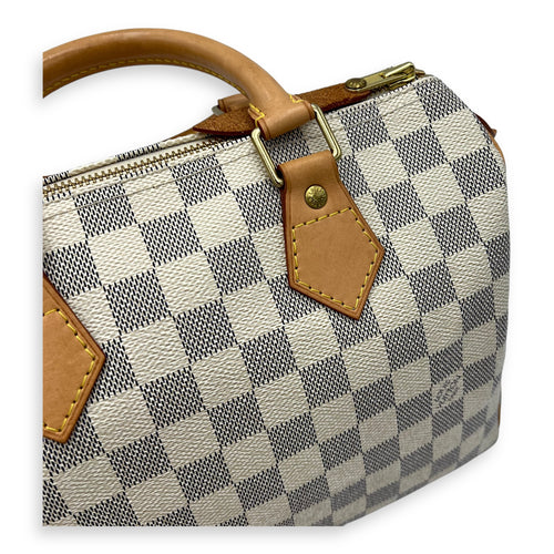 Louis Vuitton Speedy 25 Damier Azur Top Handle Bag in Coated Canvas, Gold hardware_17