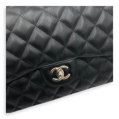 Chanel Classic Double Flap Jumbo Black Shoulder Bag in Caviar Leather, Silver hardware_7