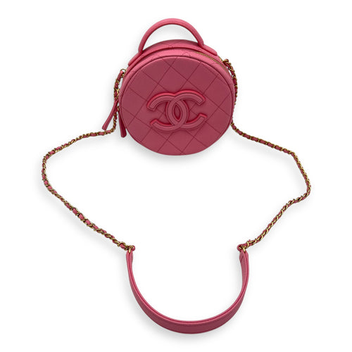 Chanel Round Crossbody Bag Pink in Caviar Leather, Gold hardware_10