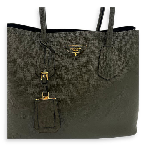 Prada Double Top Handle Bag Green in Saffiano Leather, Gold hardware_10