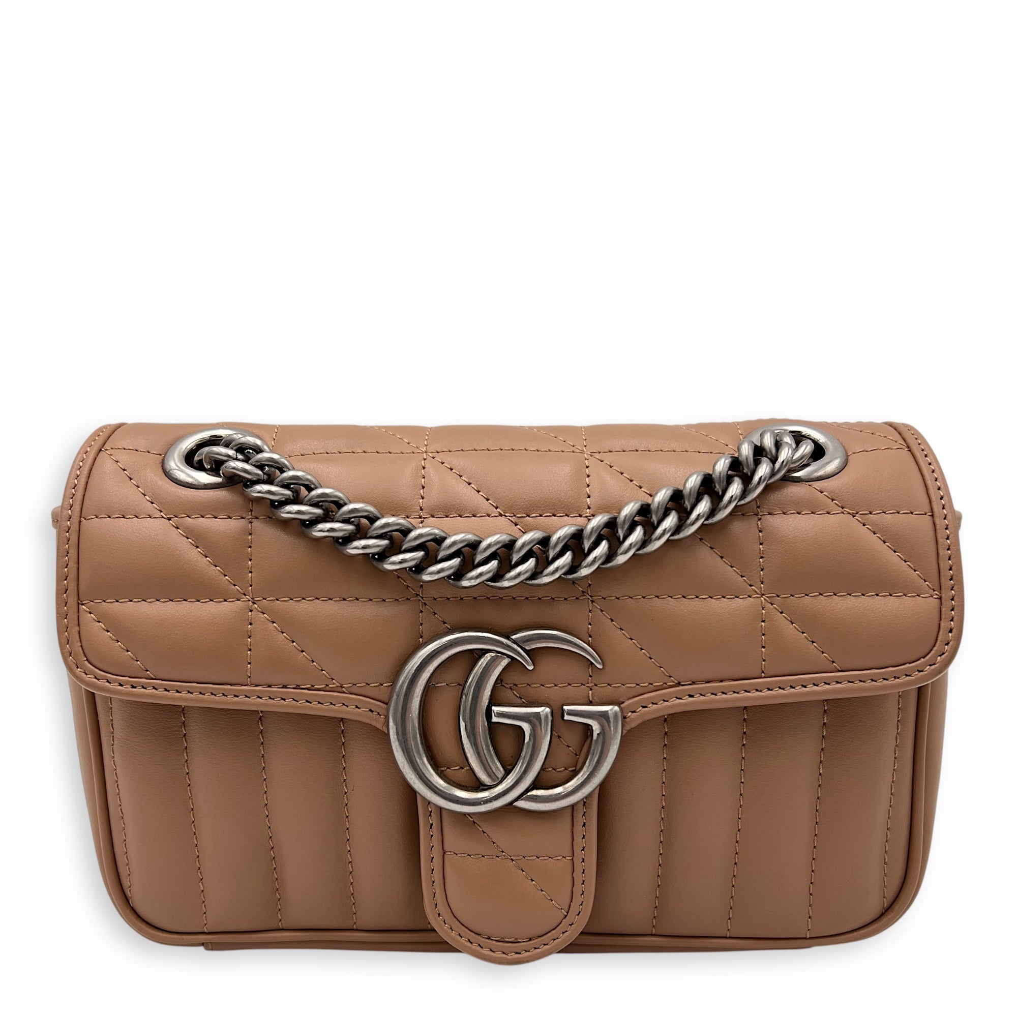 Gucci GG Marmont Crossbody Bag Small Brown in Calfskin, Silver hardware_1