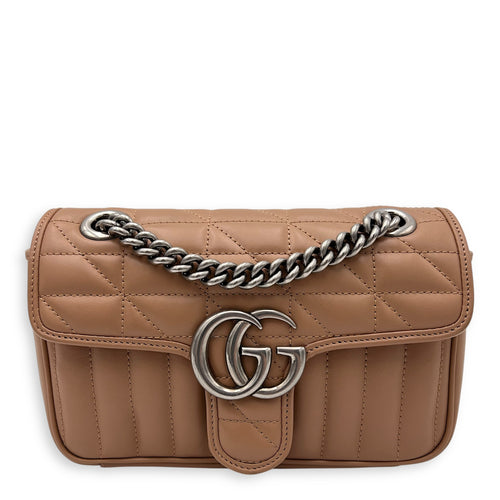 Gucci GG Marmont Crossbody Bag Small Brown in Calfskin, Silver hardware_1