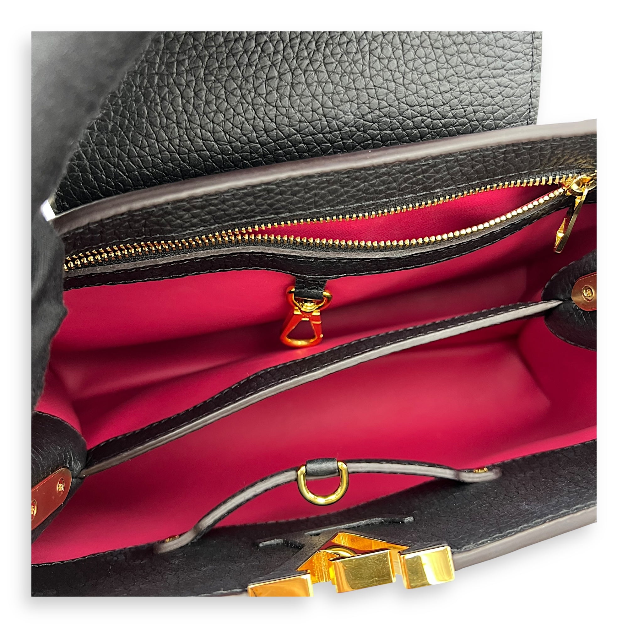 Louis Vuitton Capucines Top Handle Bag MM Black in Taurillon Leather, Gold hardware_7