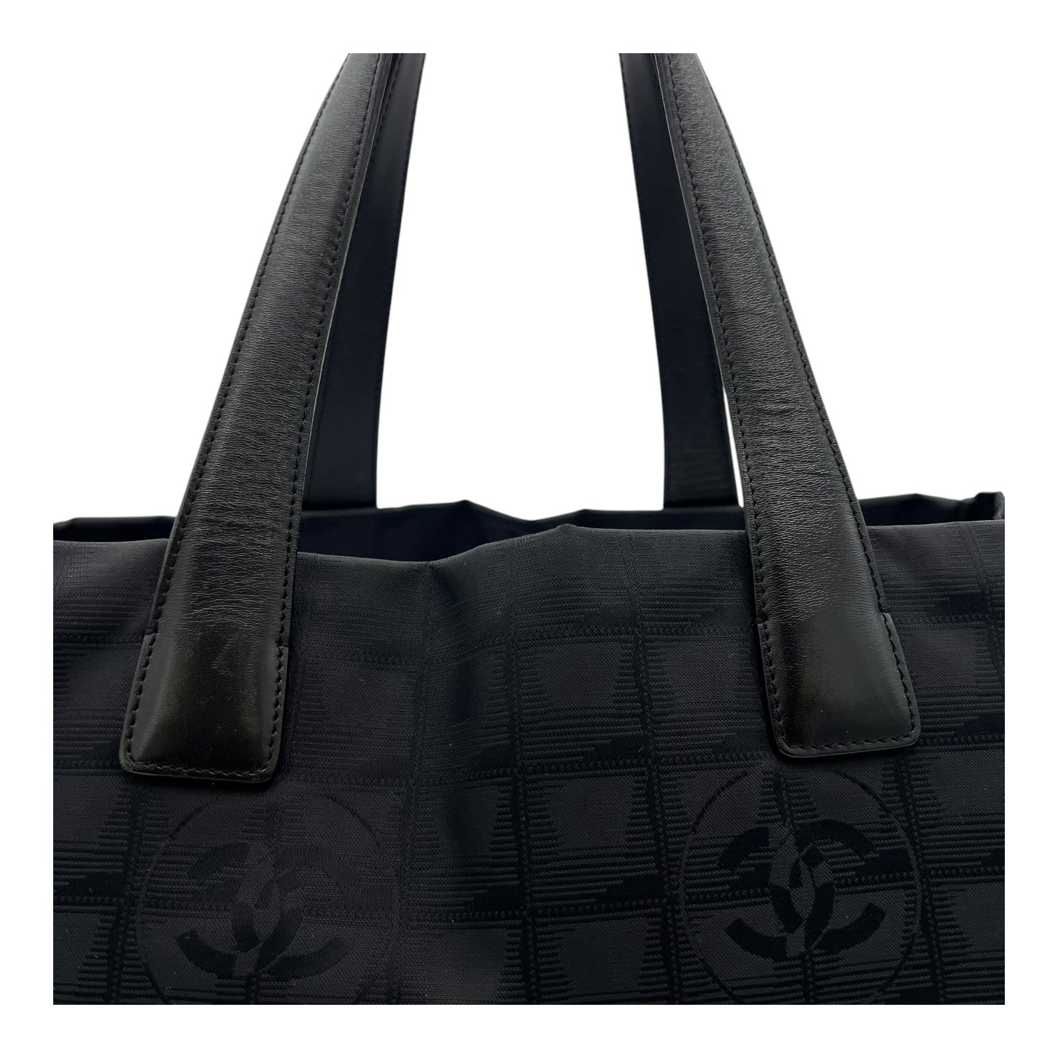 Chanel Travel Line Tote Bag Black in Canvas, Silver hardware_7