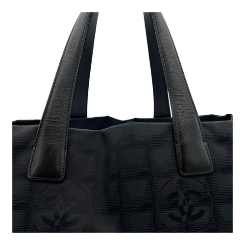 Chanel Travel Line Tote Bag Black in Canvas, Silver hardware_7