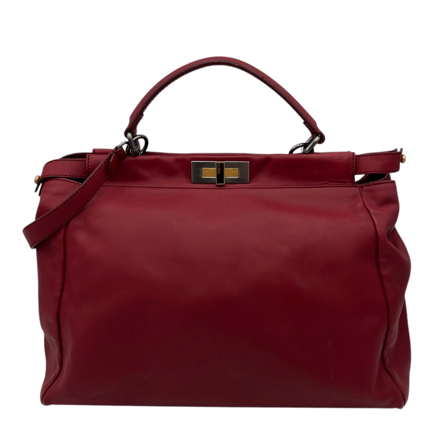 Fendi Peekaboo Top Handle Bag Red in Calfskin, Mixed hardware_19