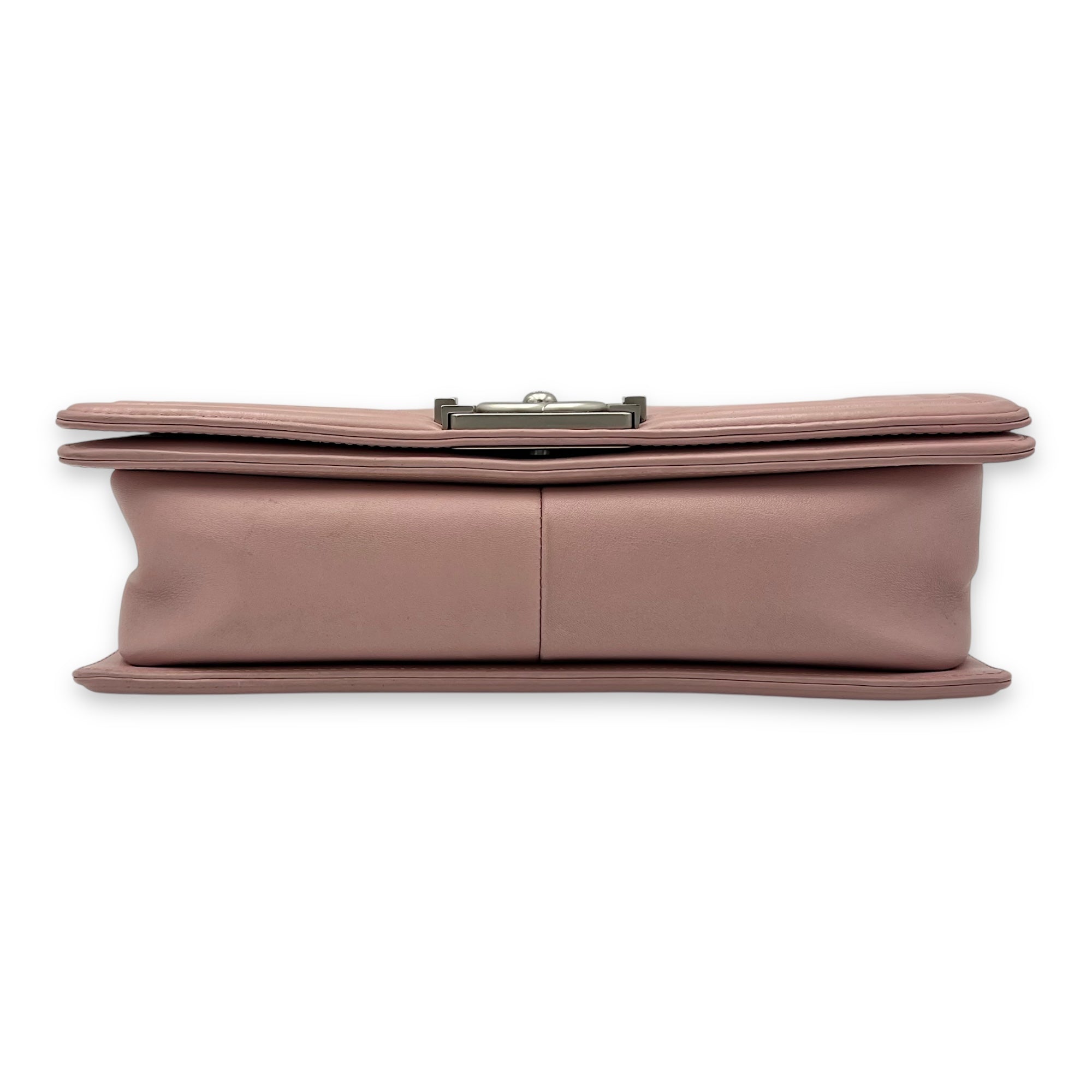 Chanel Boy Crossbody Bag Medium Pink in Calfskin, Silver hardware_5