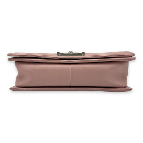 Chanel Boy Crossbody Bag Medium Pink in Calfskin, Silver hardware_5