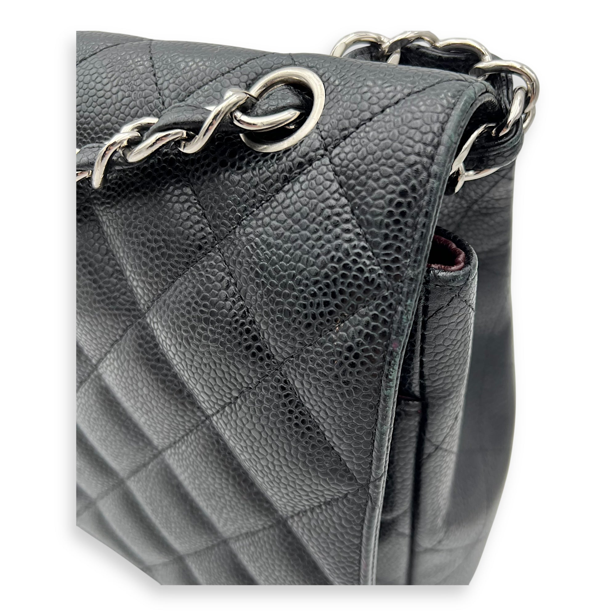 Chanel Classic Double Flap Maxi Black Shoulder Bag in Caviar Leather, Silver hardware_14