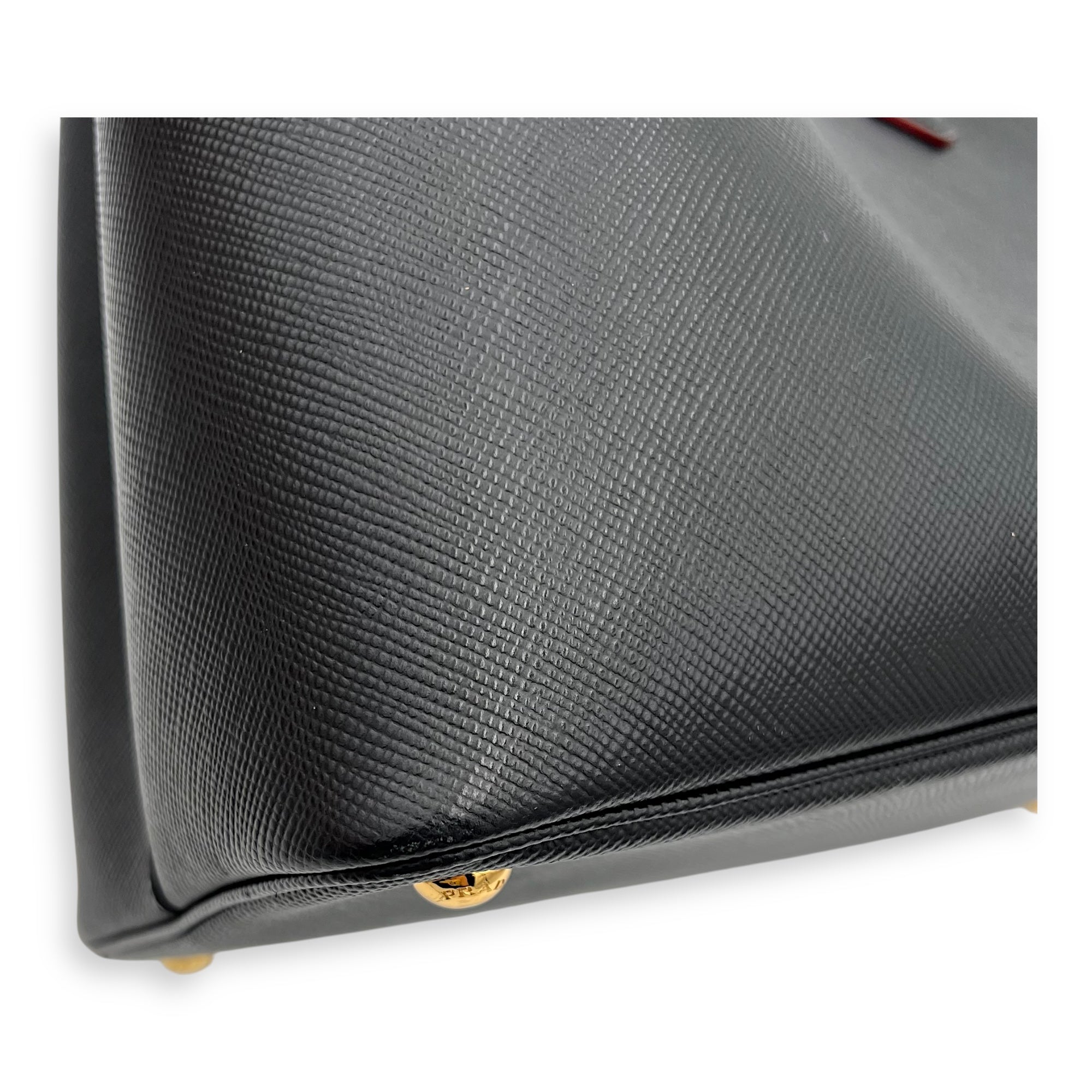 Prada Double Top Handle Bag Black in Saffiano Leather, Gold hardware_11