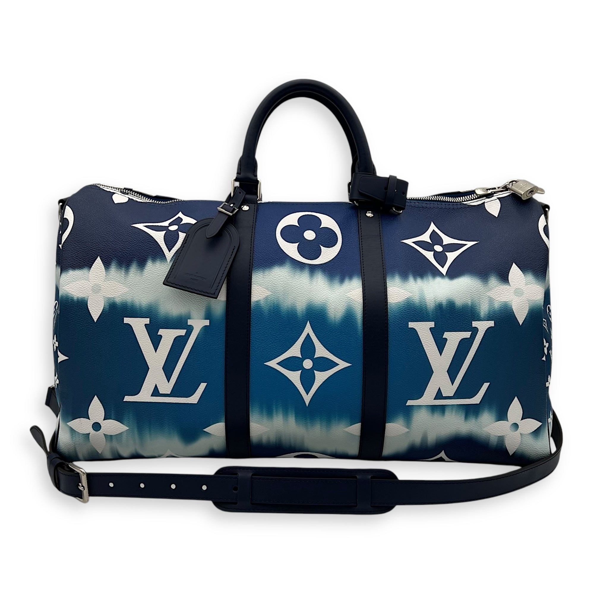 Louis Vuitton Keepall Top Handle Bag 50 Blue in Coated Canvas, Silver hardware_11