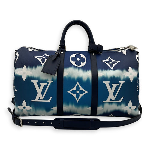 Louis Vuitton Keepall Top Handle Bag 50 Blue in Coated Canvas, Silver hardware_11