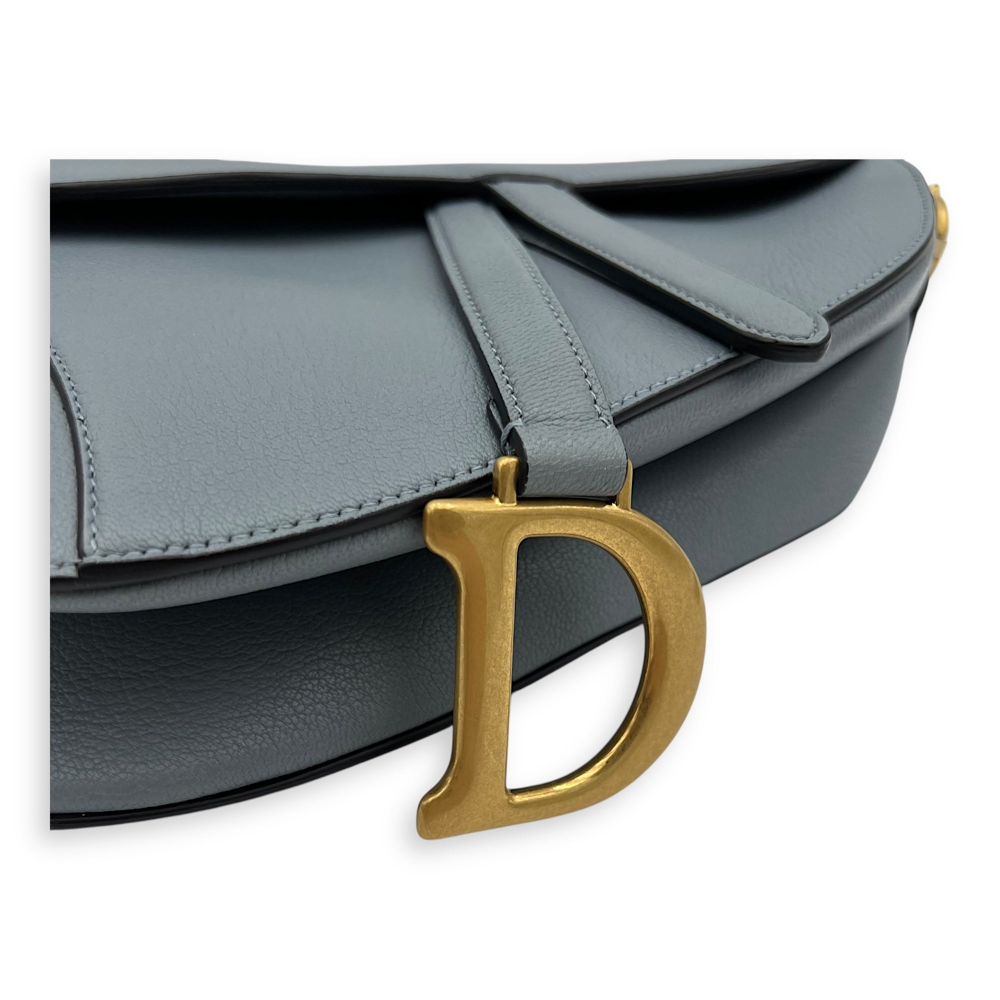 Christian Dior Saddle Shoulder Bag Medium Blue in Calfskin, Gold hardware_8