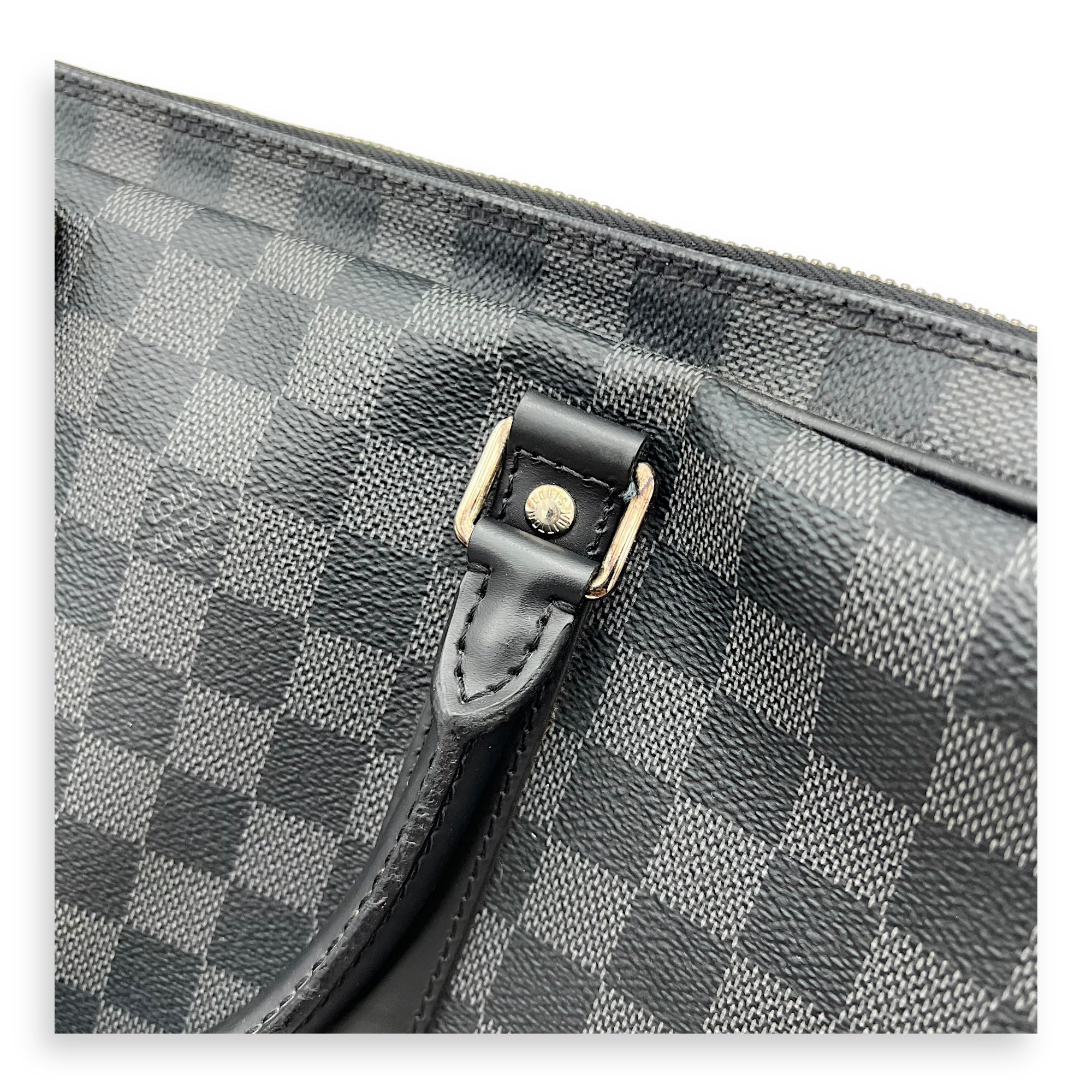 Louis Vuitton Porte Document Top Handle Bag Graphite in Coated Canvas, Silver hardware_9