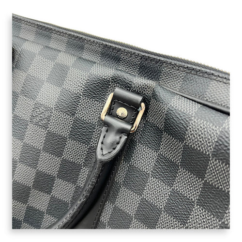 Louis Vuitton Porte Document Top Handle Bag Graphite in Coated Canvas, Silver hardware_9