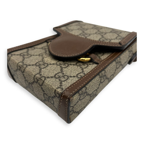 Gucci Horsebit 1955 Shoulder Bag Brown in Monogram Coated Canvas, Gold hardware_8