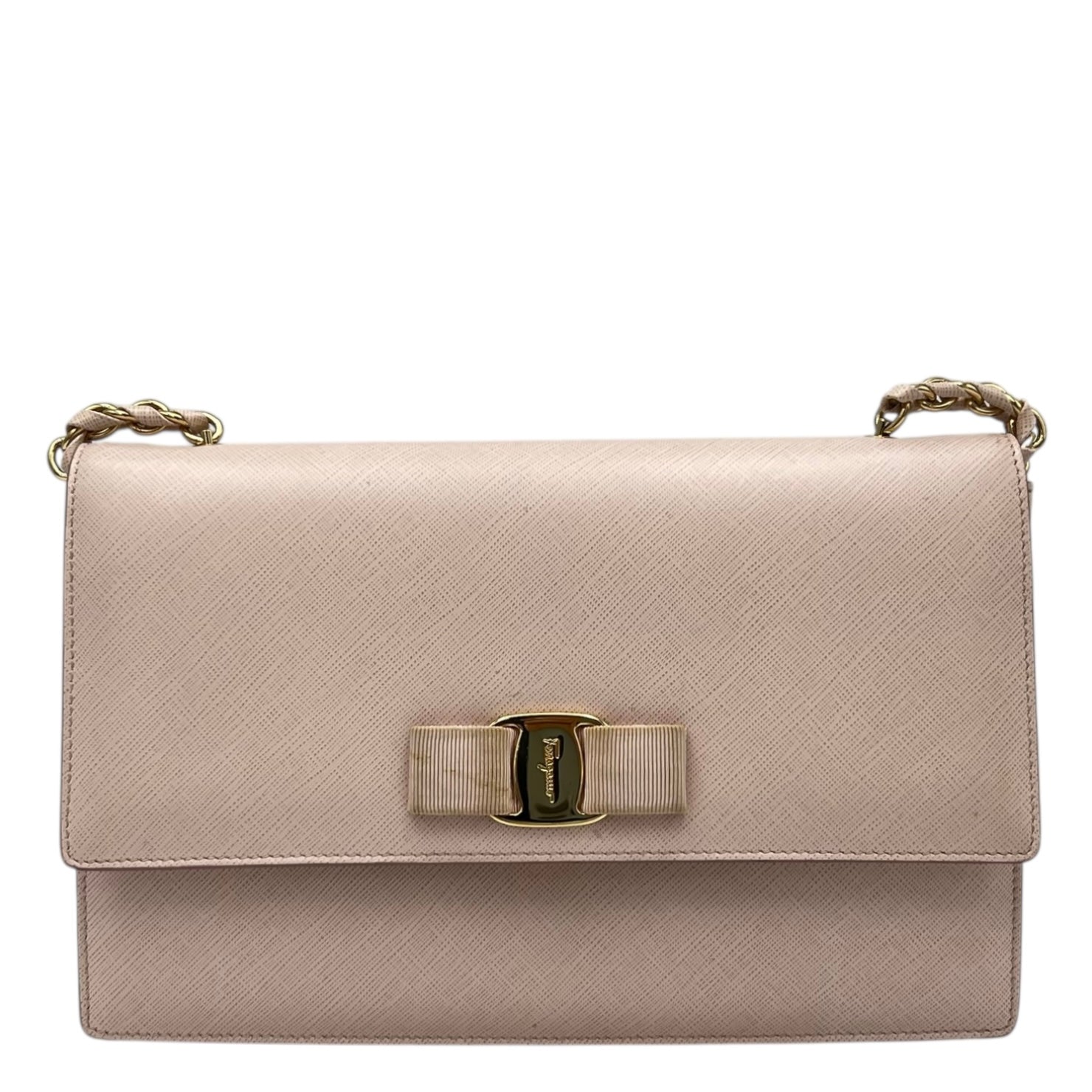 Salvatore Ferragamo Vara Bow Shoulder Bag Pink in Calfskin, Gold hardware_1