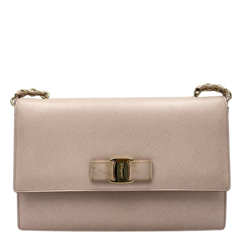 Salvatore Ferragamo Vara Bow Shoulder Bag Pink in Calfskin, Gold hardware_1