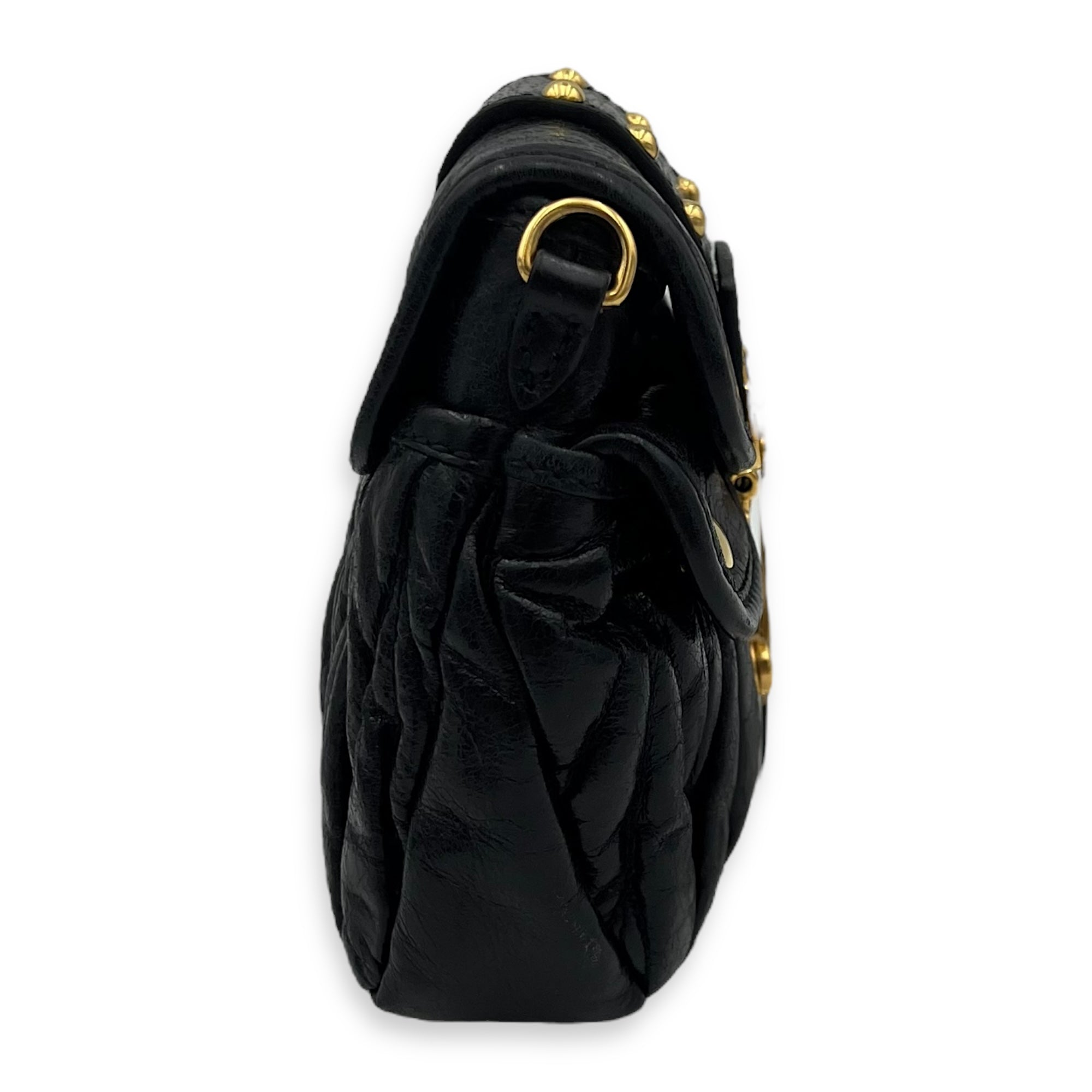 Miu Miu Coffer Crossbody Bag Black in Calfskin, Gold hardware_4
