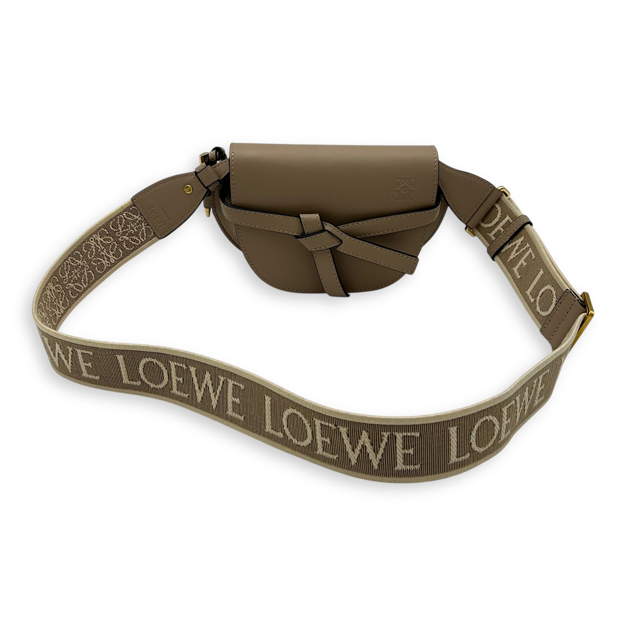 Loewe Gate Dual Beige Crossbody Bag in Calfskin, Gold hardware_10