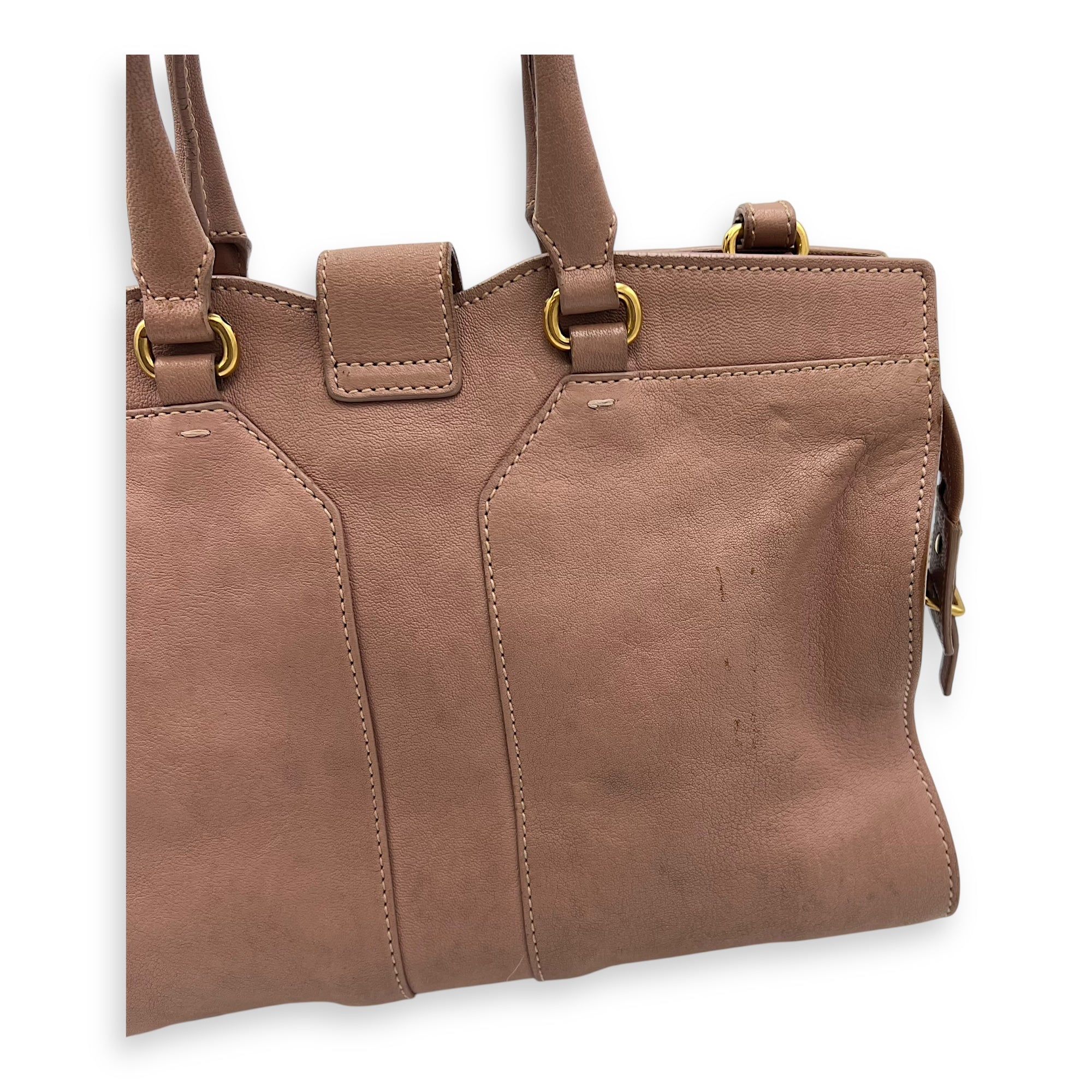 Saint Laurent Cabas Top Handle Bag Pink in Calfskin, Gold hardware_11