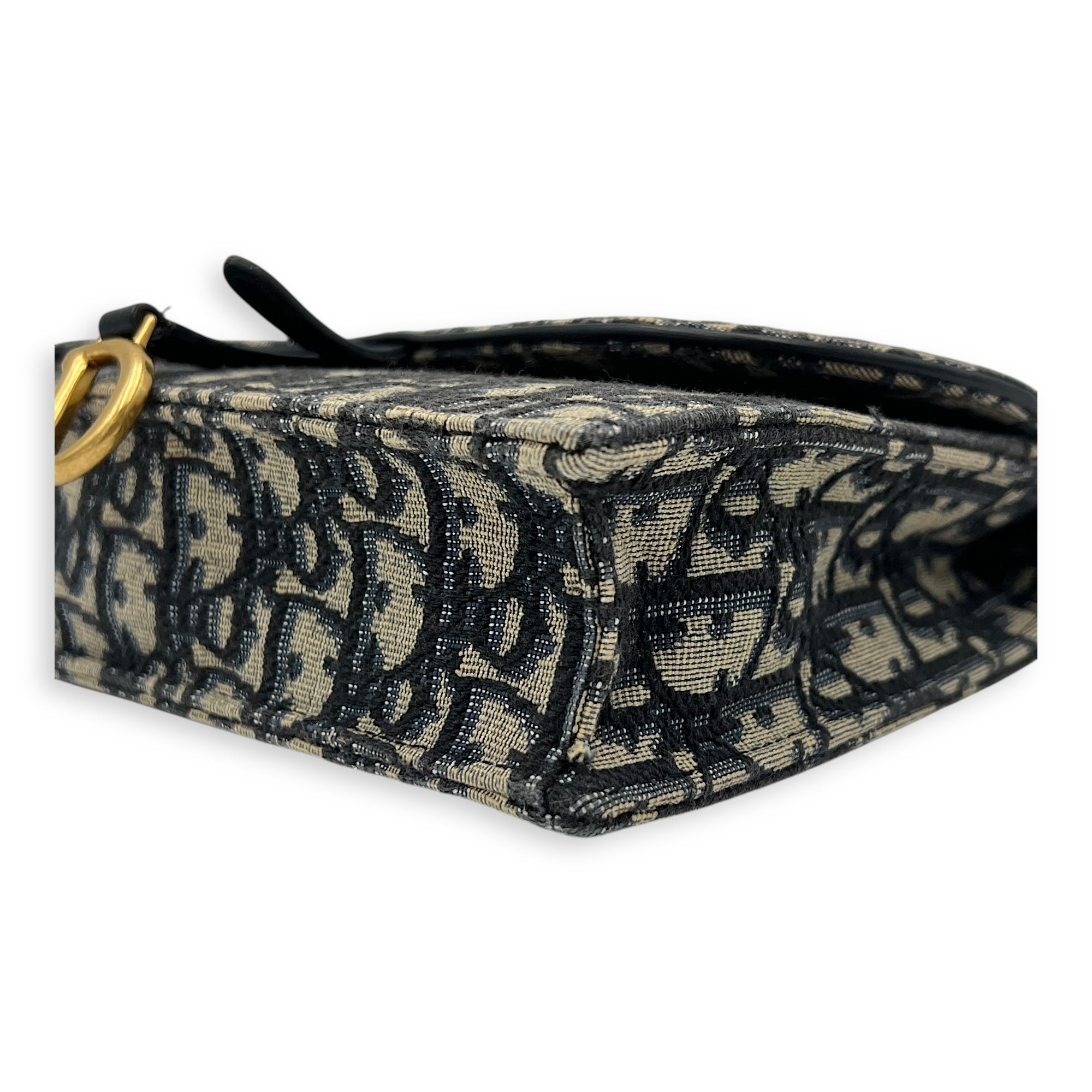 Christian Dior Saddle Wallet On Chain Blue in Jacquard, Gold hardware_9