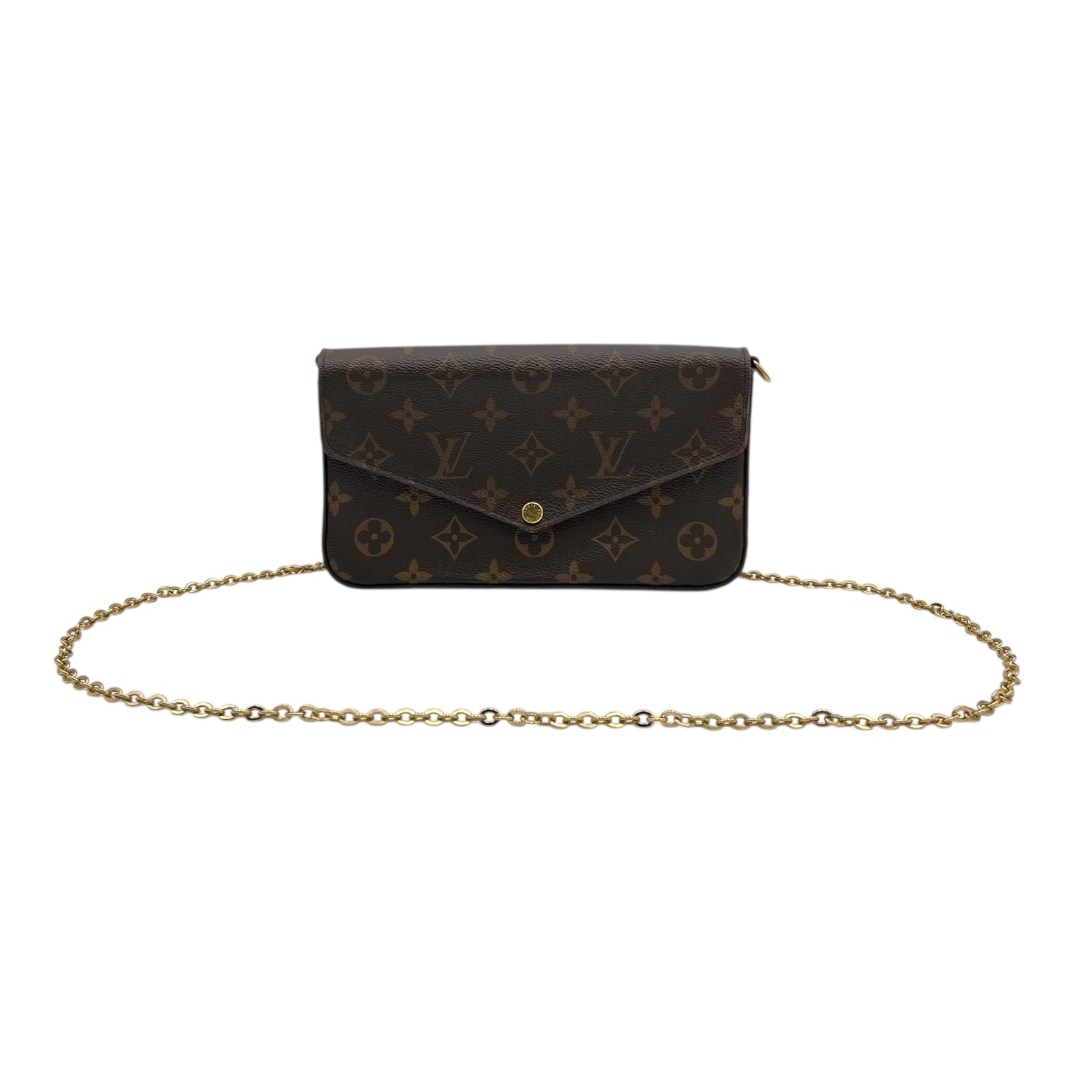 Louis Vuitton Felicie Wallet On Chain Brown in Monogram Coated Canvas, Gold hardware_9