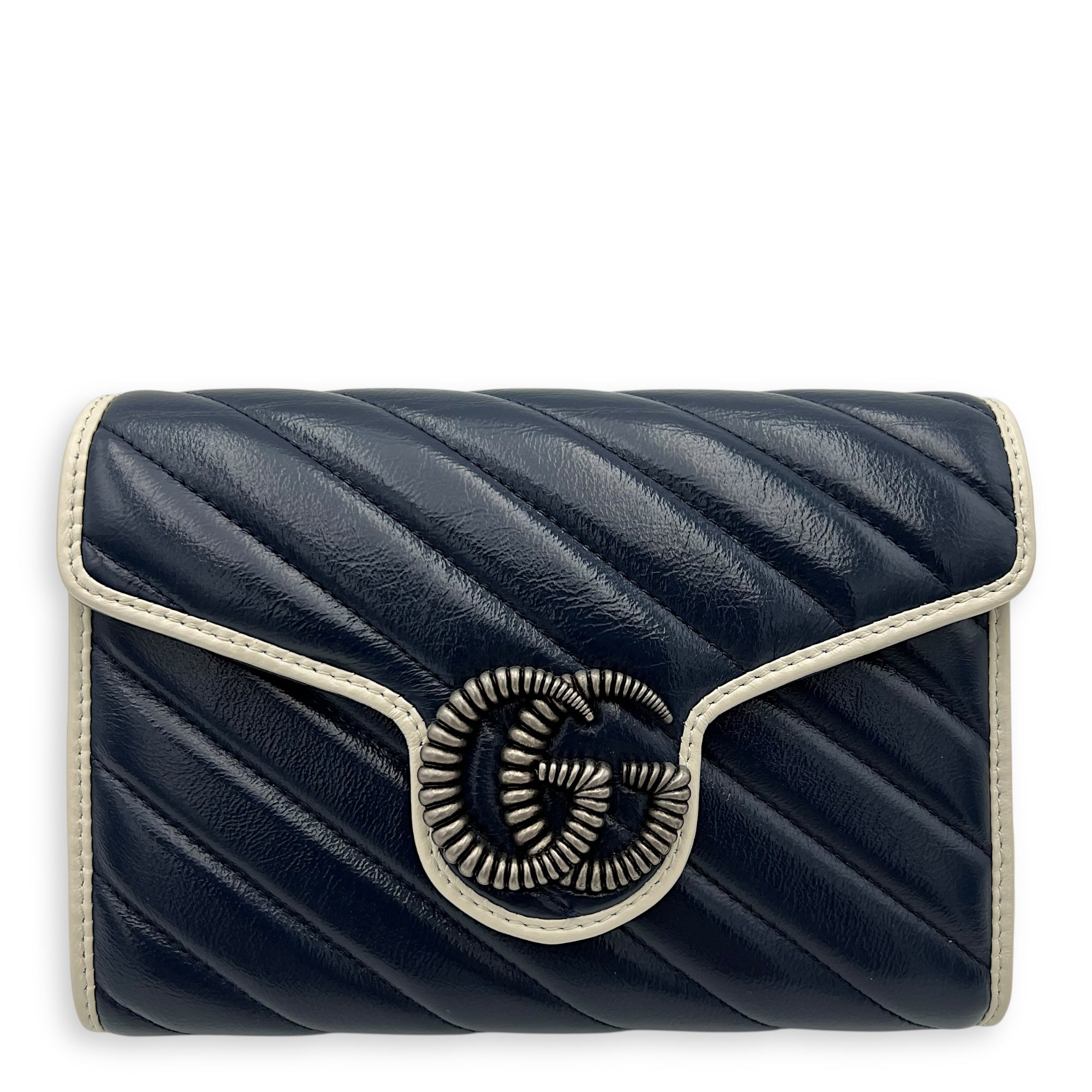 Gucci GG Marmont Wallet On Chain Blue in Calfskin, Ruthenium hardware_1