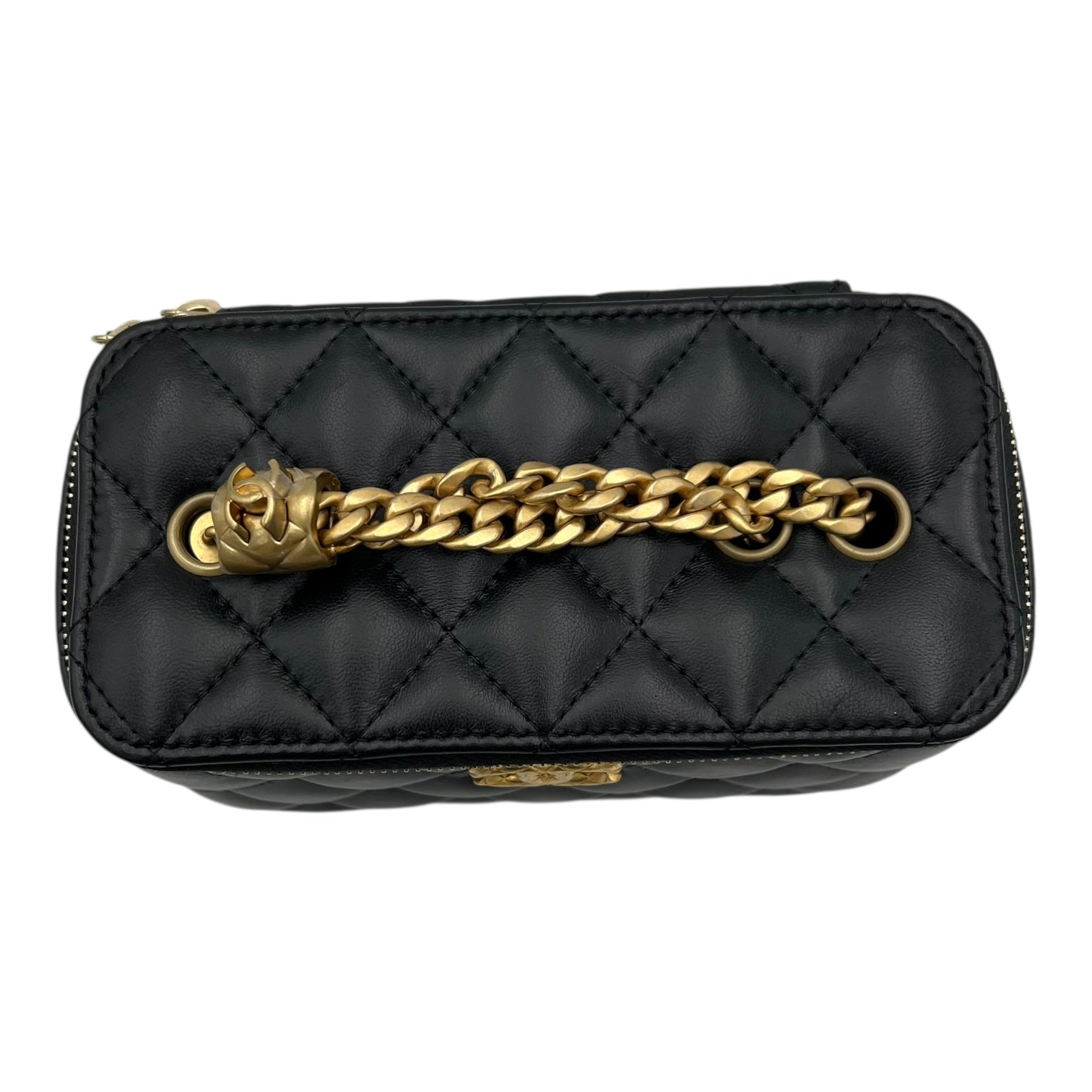 Chanel Pearl Crush Vanity Crossbody Bag Black in Lambskin, Gold hardware_7