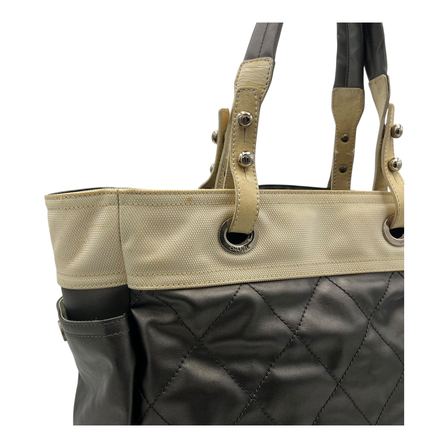 Chanel Paris Biarritz Tote Bag Grey in Coated Canvas, Silver hardware_10