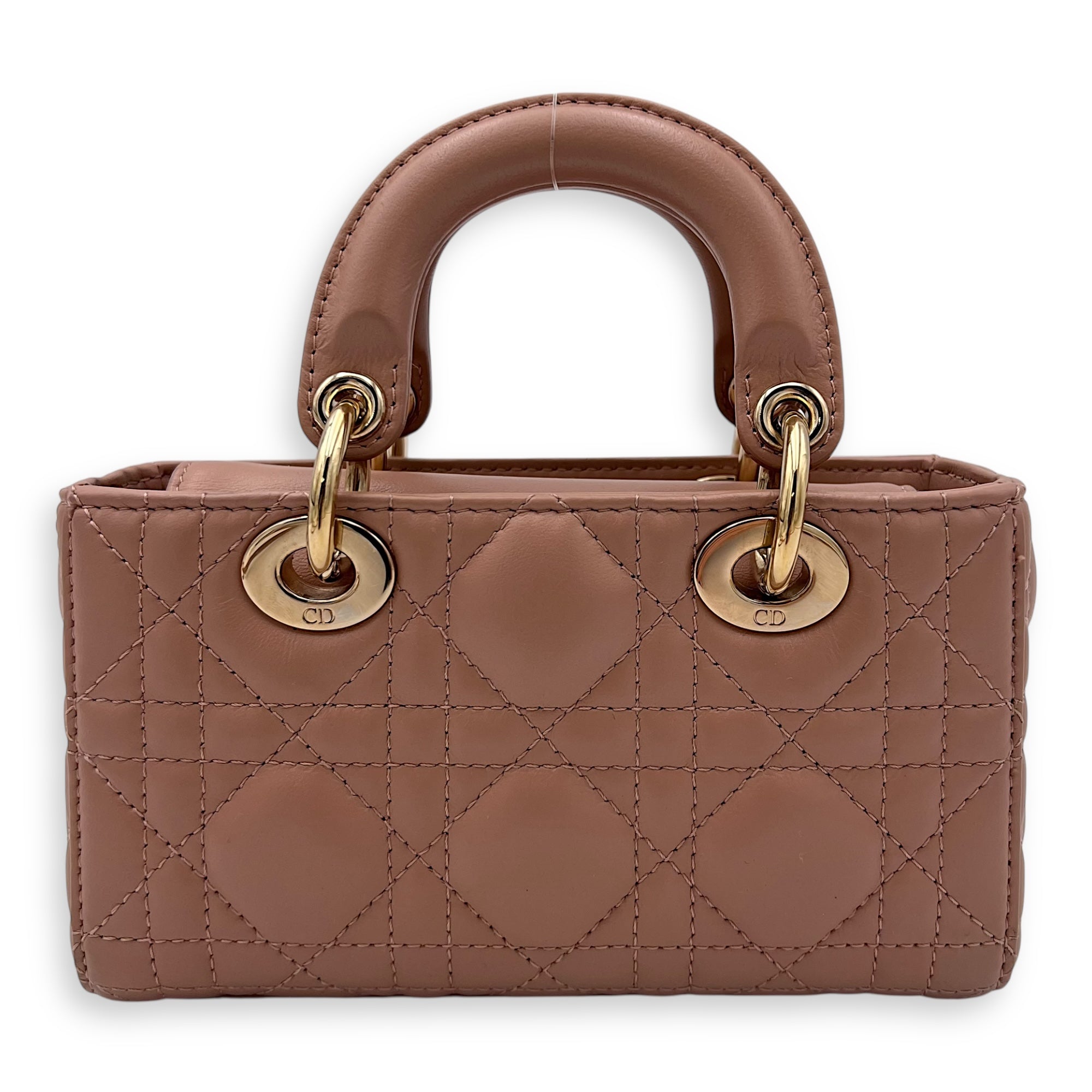 Christian Dior Lady D-Joy Top Handle Bag Micro Beige in Lambskin, Gold hardware_2