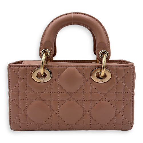 Christian Dior Lady D-Joy Top Handle Bag Micro Beige in Lambskin, Gold hardware_2