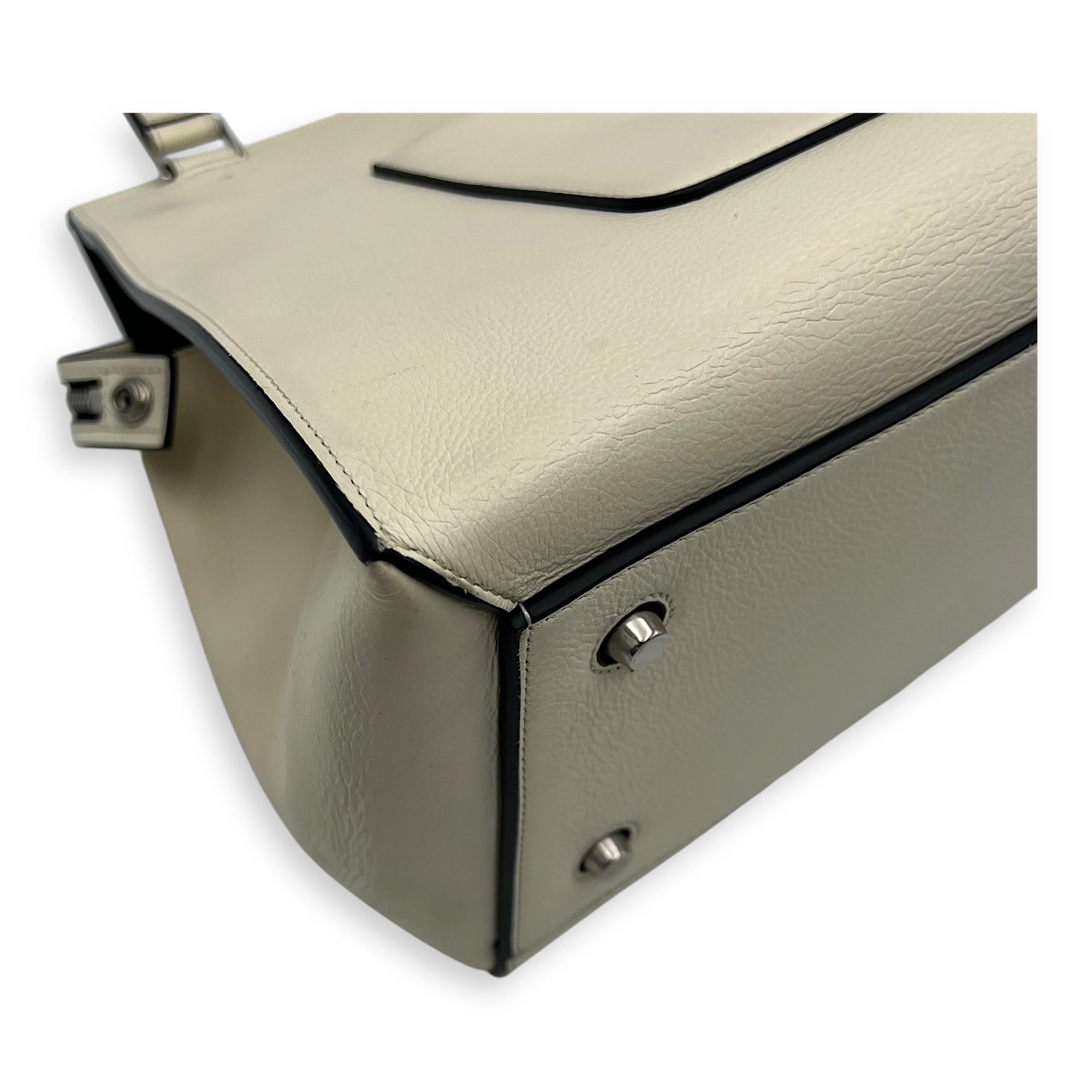 Celine Edge Top Handle Bag White in Calfskin, Silver hardware_10