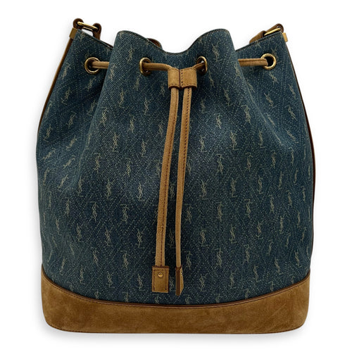 Saint Laurent All Over Bucket Bag Blue in Denim, Gold hardware_1