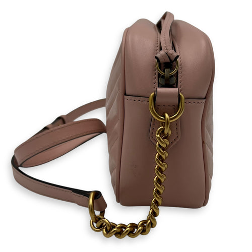Gucci GG Marmont Crossbody Bag Pink in Calfskin, Gold hardware_3